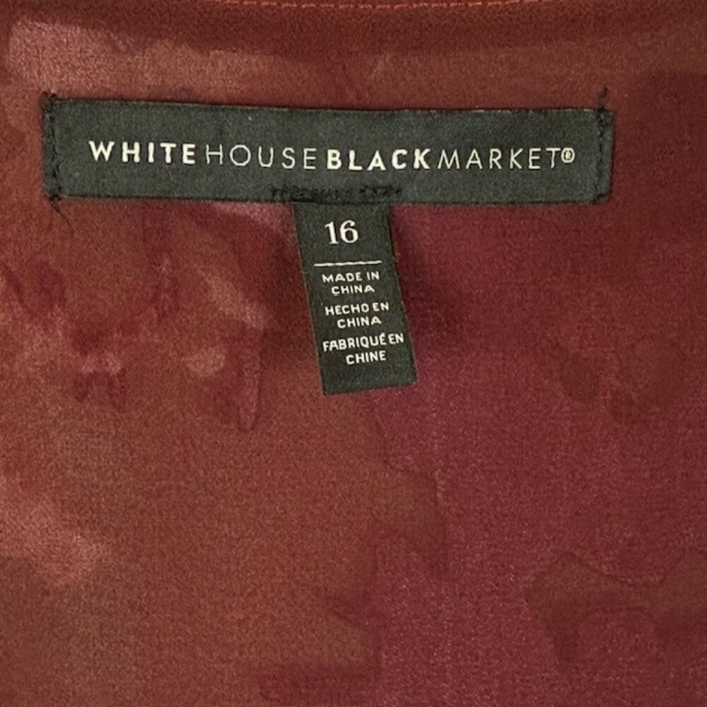 White House Black Market Blouse Women 16 Silk Blend Burgundy Long Sleeve - Picture 13 of 16